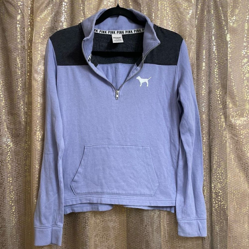 PINK Victorias Secret Lavender Gray 1/4th Zip Pullover Sweater, S/M
